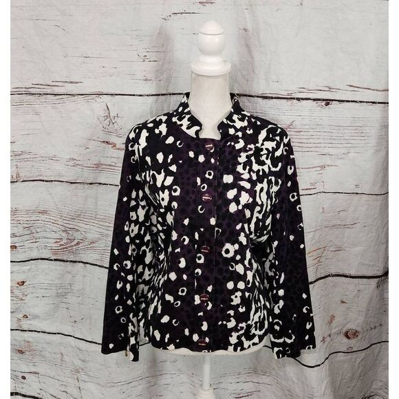ST. John Purple & White Leopard Print Button Front Jacket Size 12 - Picture 1 of 7